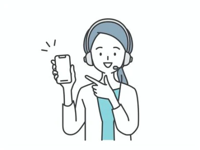 スマホを指差すコールセンターの女性