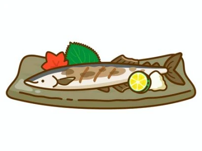 サンマの塩焼き、秋の味覚のイラスト素材2