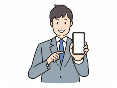 スマホの画面を指差すビジネスマン