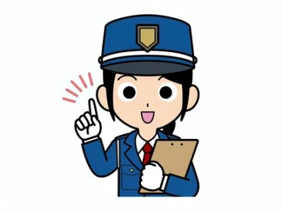バインダーを持って指差しする警備員の女性