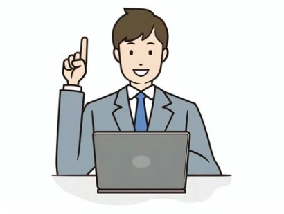 パソコンを操作中にポイントのビジネスマン