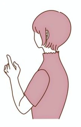 指をさす後ろ姿のショートヘアの女性