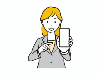 スマホの画面を指差すOL