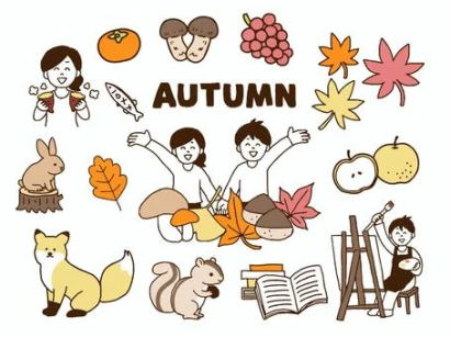 秋の人物イラストセット（シンプル）