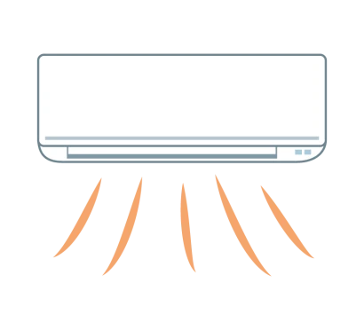 暖房運転で温風が出ているエアコンのイラスト