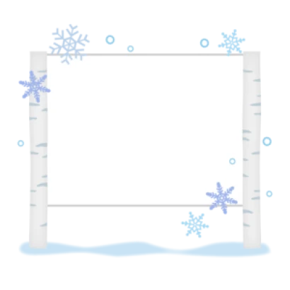 白樺の看板と雪の結晶のフレーム・枠イラスト