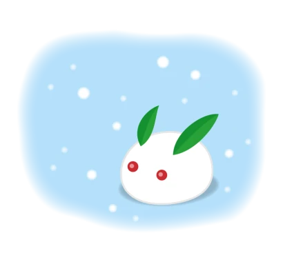 雪降る中の雪ウサギのイラスト
