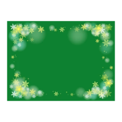 雪の結晶の緑色背景の四角いフレーム・枠イラスト