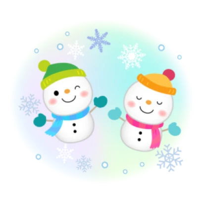 ふたつの雪だるまと雪の結晶のイラスト