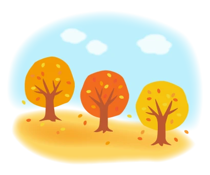紅葉した木の並木道と空のイラスト