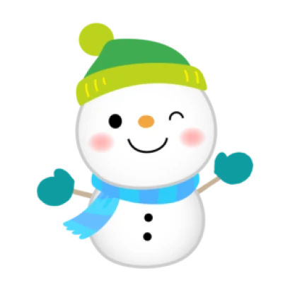 緑色の帽子をかぶった雪だるまのイラスト