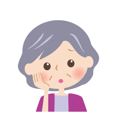 頬杖をついて考えているおばあさんの顔のイラスト