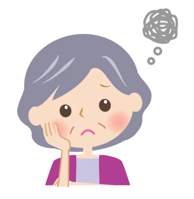 頬杖をつき思い悩むおばあさんの顔のイラスト