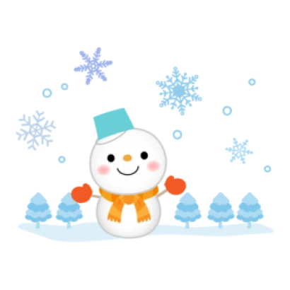 雪だるまと雪の降る景色のイラスト