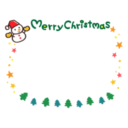 雪だるまと星の「merry christmas」文字のフレーム・枠イラスト