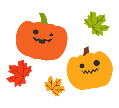 ハロウィン・2個のかぼちゃと紅葉のイラスト
