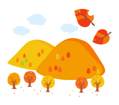 紅葉した山と落ち葉のイラスト