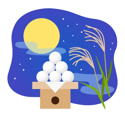 十五夜・満月と月見団子のイラスト