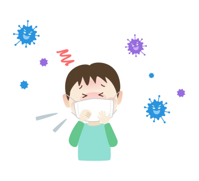 ウィルス菌と体調不良の男の子のイラスト
