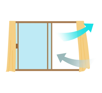 窓を開けて部屋の換気をしているイラスト
