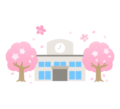 桜の木と学校のイラスト