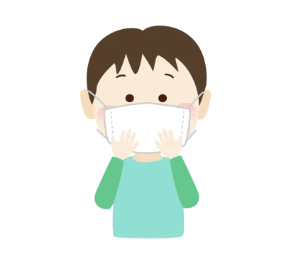 マスクを両手で抑えている男の子のイラスト