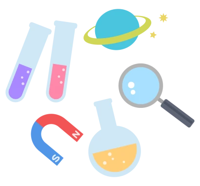 フラスコや虫眼鏡の理科のイラスト