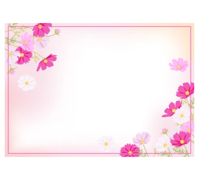 コスモス（秋桜）のピンクのふんわり四角フレーム・枠イラスト