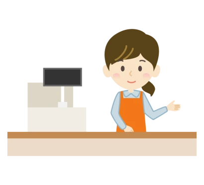 レジと女性のスーパー・店員・スタッフのイラスト