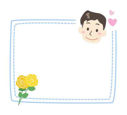 父の日・お父さんの顔とバラの花束の四角フレーム・枠イラスト