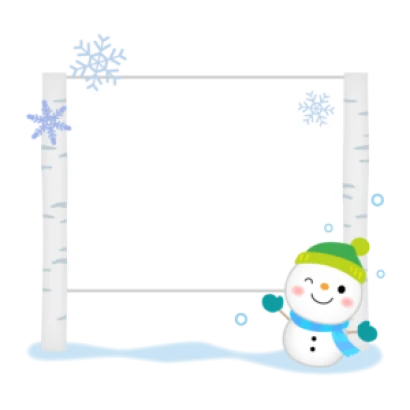 雪だるまと白樺の看板のフレーム・枠イラスト