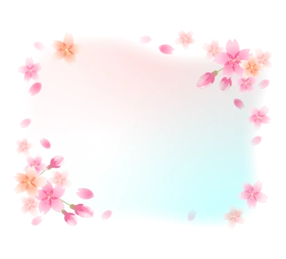 ふんわりとした桜の花と蕾のフレーム・枠イラスト02
