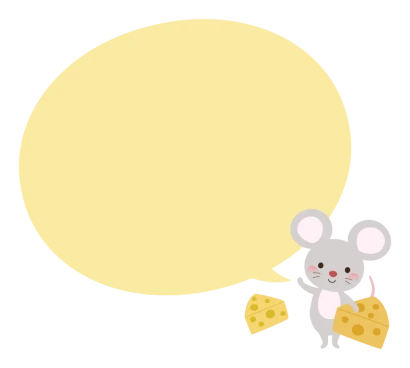 かわいいネズミとチーズの黄色い吹き出しフレーム・枠イラスト