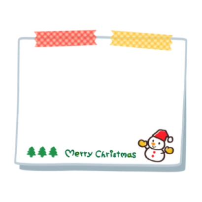 雪だるまと「merry christmas」文字のメモ用紙風フレーム・枠イラスト