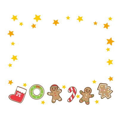 クリスマスのクッキー・ジンジャーブレッドマンと星のフレーム・枠イラスト