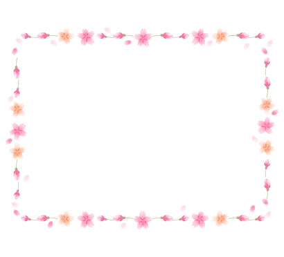 ふんわりとした桜の花と蕾の囲みフレーム・枠イラスト