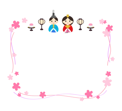 お雛さまとお花のリボン風フレーム・枠イラスト