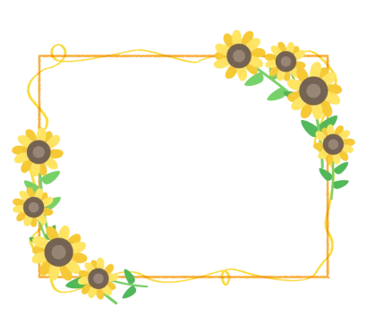 ひまわりの花のオレンジ色の四角いフレーム・枠イラスト