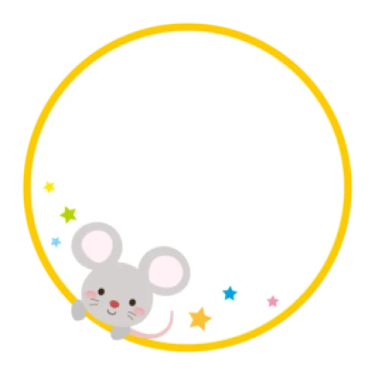 かわいいネズミと星の黄色い円形フレーム・枠イラスト
