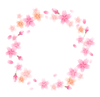 ふんわりとした桜の花と蕾の円形フレーム・枠イラスト