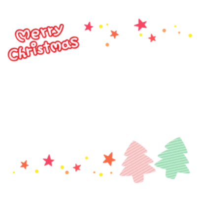 ピンクと緑のツリーと星の「merrychristmas」のフレーム・枠イラスト