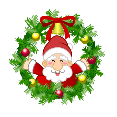クリスマスリースのサンタキャラのイラスト