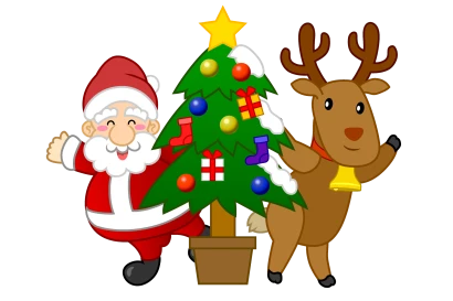 クリスマスツリーのサンタとトナカイのイラスト