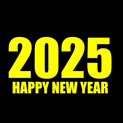 黄色文字のHAPPY NEW YEAR 2025カードのイラスト