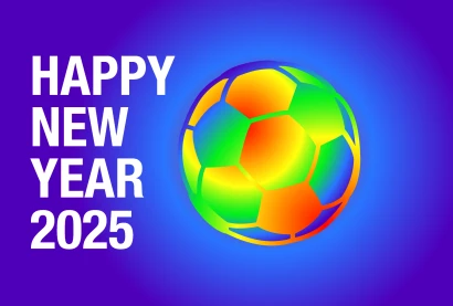 サッカーボールのHAPPY NEW YEAR 2025のイラスト