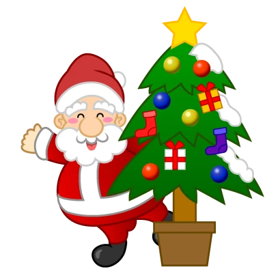 クリスマスツリーとサンタキャラのイラスト