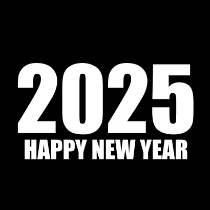 白黒のHAPPY NEW YEAR 2025カードのイラスト