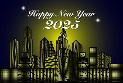 都市のHAPPY NEW YEAR 2025のイラスト