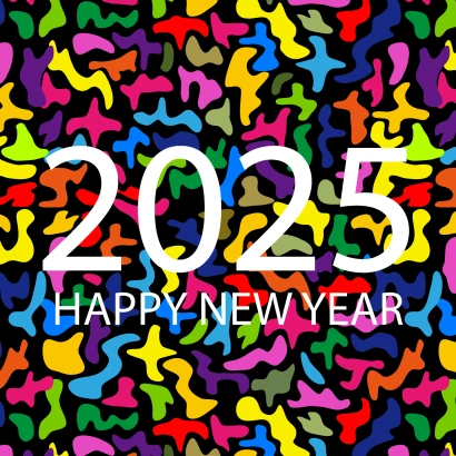 カラフルなHAPPY NEW YEAR 2025カードのイラスト