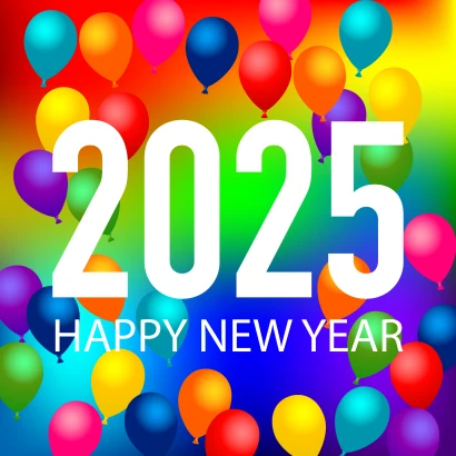 風船のHAPPY NEW YEAR 2025カードのイラスト